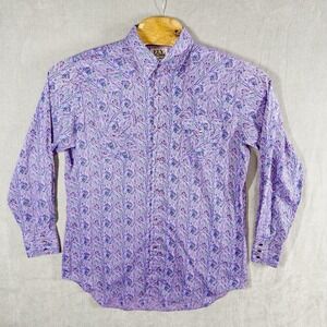 Ely Cattleman Pearl Snap Paisley Western Shirt Purple Long Sleeve Mens 16.5 34